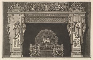 Kaminstück: Fries von Trophäen und geflügelten Siegen auf dem Sturz, mit Füllhörnern, ca. 1769 von Giovanni Battista Piranesi