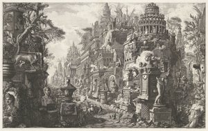 Frontispiz mit einer Fantasiedarstellung der Via Appia Antica von Giovanni Battista Piranesi