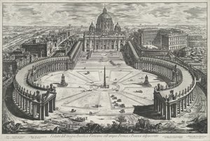 Blick auf den Petersplatz mit dem Petersdom in der Vatikanstadt