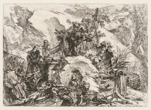 Grotesken: Ruinen mit Totenkopf und Skelett von Giovanni Battista Piranesi