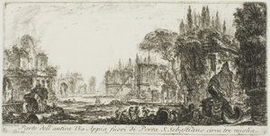 Teil der antiken Via Appia etwa drei Meilen außerhalb von Porta S. Sebastiano, Tafel 19 aus Einige Ansichten von Triumphbögen und anderen Denkmälern