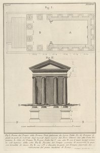 Plan und Fassade des Tempels der Fortuna Virilis, aus der s..., 1756 von Giovanni Battista Piranesi
