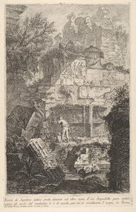 Tafel 6: Ruinen eines antiken Grabes vor Ruinen eines antiken Aquädukts, über dem Bogen, 1743
