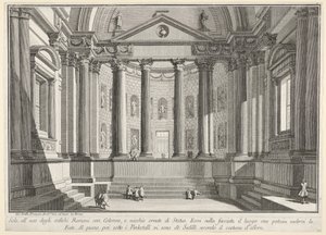 Tafel 9: Säulensaal nach dem Brauch der alten Römer, aus "Erster Teil der Architektur und Perspektiven: gezeichnet und geätzt von Gio. Batt