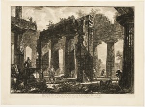 Rückansicht der Überreste des Pronaos des Neptuntempels, gezeichnet in den beiden vorhergehenden Platten, aus Verschiedene Ansichten von Paestum von Giovanni Battista Piranesi