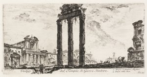 Ruinen des Tempels des Jupiter Stator [Jupiter der Unterstützer]. 1. Tempel des Antoninus und Faustina. 2. Tempel des Friedens, Tafel 10 aus Einige Ansichten von Triumphbögen und anderen Denkmälern