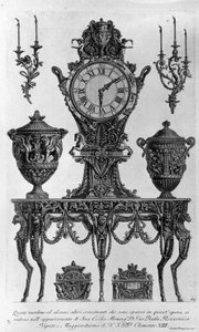 Tisch und Dekorationen für Bischof Batta Rezzonico, Neffe und Butler von Clemens XIII. Zeichnung von Giovanni Piranesi (bekannt als Piranese) (1720-1778).