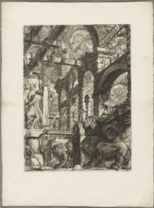 Die Löwen-Basreliefs, Platte 5 aus Imaginäre Gefängnisse von Giovanni Battista Piranesi