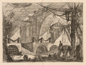 Die Gefängnisse: Eine gewölbte Kammer mit Pfosten und Ketten von Giovanni Battista Piranesi