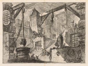Die Gefängnisse: Kolonnadierter Innenraum mit breiter Treppe von Giovanni Battista Piranesi