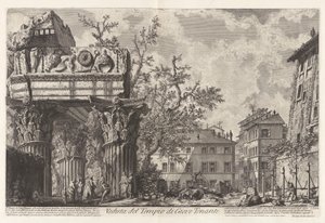 Ansicht des Tempels des Jupiter Tonans (Jupiter der Donnerer; tatsächlich der Tempel von Vespasian und Titus), aus Vedute di Roma (Ansichten von Rom) von Giovanni Battista Piranesi