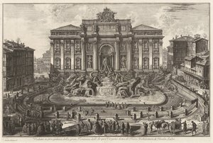 Perspektivische Ansicht des großen Brunnens der Acqua Vergine, genannt der Trevi-Brunnen, Architektur von Nicola Salvi, aus Vedute di Roma von Giovanni Battista Piranesi