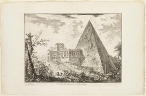 Ansicht des pyramidenförmigen Grabmals von Cestius, aus Ansichten von Rom