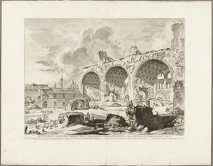 Ansicht der Überreste des Speisesaals des Goldenen Hauses von Nero, allgemein als Tempel des Friedens bezeichnet, aus Ansichten von Rom von Giovanni Battista Piranesi