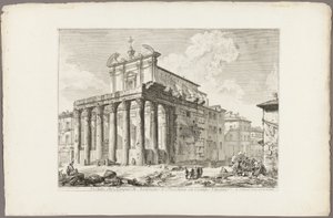Ansicht des Tempels von Antoninus und Faustina im Forum Romanum, aus Ansichten von Rom von Giovanni Battista Piranesi