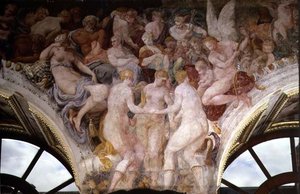 Tanzende Göttinnen, Detail des Dekorationsschemas in der Galerie von Franz I. von Giovanni Battista Rosso Fiorentino