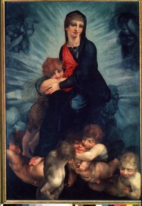 Die Jungfrau und das Kind mit Engeln von Giovanni Battista Rosso Fiorentino
