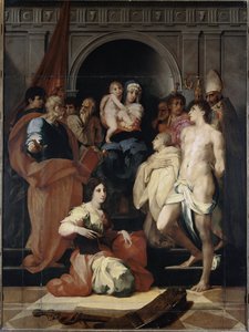 Madonna auf dem Thron mit Kind und Heiligen