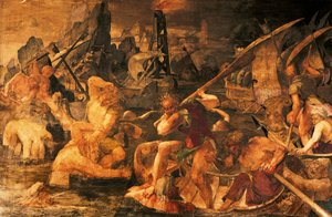 Seeschlacht, Fresko Galerie von Franz I., Schloss Fontainebleau (UNESCO-Weltkulturerbe) von Giovanni Battista Rosso Fiorentino