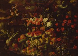 Stillleben mit Obst, Gemüse und Blumen von Giovanni Battista Ruoppolo or Ruopolo