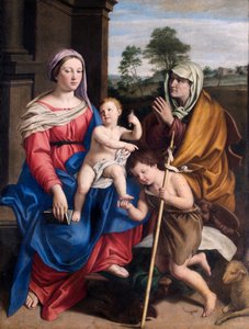 Die Jungfrau und das Kind mit der heiligen Elisabeth und dem kleinen Johannes, 17. Jahrhundert von Giovanni Battista Salvi da Sassoferrato