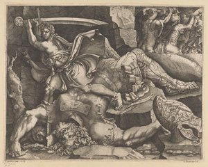David enthauptet Goliath von Giovanni Battista Scultori