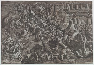 Seeschlacht zwischen Griechen und Trojanern von Giovanni Battista Scultori