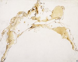 Ein Faun, sein linker Arm ausgestreckt, und eine Faunin, die ein Tamburin hält