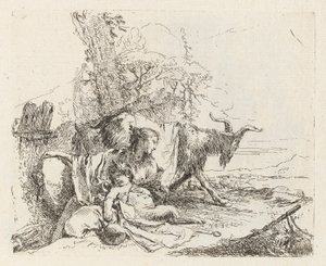 Eine Nymphe mit einem kleinen Satyr und zwei Ziegen, aus Vari capricci (Verschiedene Capriccios)