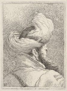 Bärtiger Mann mit Turban, in Büstenlänge von hinten in Dreiviertelansicht dargestellt, ca. 1770 von Giovanni Battista Tiepolo