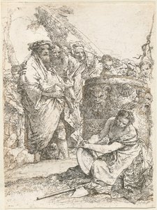 Magier und andere Figuren vor einem brennenden Altar mit Schädel und Knochen von Giovanni Battista Tiepolo