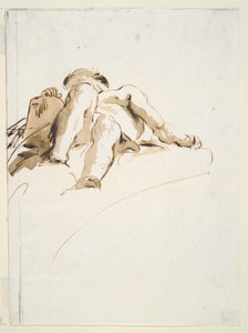 Liegender männlicher Akt mit rechter Hand auf einer Steintafel, von unten gesehen von Giovanni Battista Tiepolo