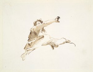 Sitzende Figur mit nach links gedrehtem Kopf und erhobenem rechten Arm, von unten gesehen von Giovanni Battista Tiepolo