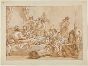 Der kleine Punchinello im Bett mit seinen Eltern von Giovanni Battista Tiepolo