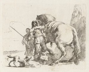 Der Reiter, der neben seinem Pferd steht, aus Vari capricci