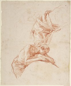 Zwei Studien von teilweise drapierten männlichen Figuren; verso: Studien von Beinen und einem Fuß von Giovanni Battista Tiepolo