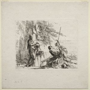 Verschiedene Kaprizen: Die Frau, die mit den Händen auf einer Vase steht von Giovanni Battista Tiepolo