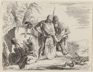 Junger Soldat mit Philosoph und sitzender Frau