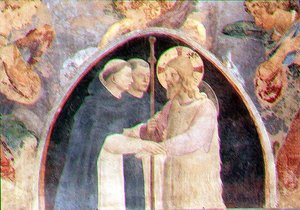 Christus begrüßt zwei Dominikanermönche, Lünette (Detail) von Giovanni Battista Vanni