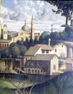 Die Kreuzigung, Detail der Architektur im Hintergrund um 1505 (Detail) von Giovanni Bellini