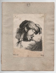 Türkischer Kopf mit Schal, ca. 1750 (Stich) von Giovanni Benedetto (1609 64) (after) Castiglione