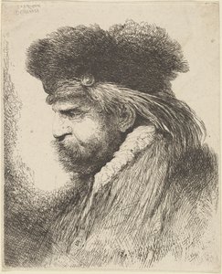 Bärtiger Mann mit Pelzmütze, nach links blickend von Giovanni Benedetto Castiglione