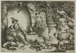 Circe mit den Gefährten des Odysseus, die in Tiere verwandelt wurden von Giovanni Benedetto Castiglione