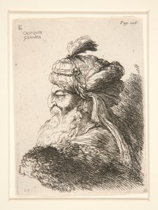 Figur nach links gewandt, aus der Serie Kleine Studien von Köpfen von Giovanni Benedetto Castiglione