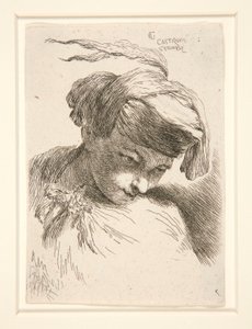 Figur mit dem Kopf auf die Schulter gelehnt, aus der Serie Kleine Studien von Köpfen von Giovanni Benedetto Castiglione