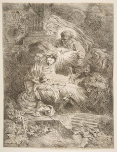 Gott der Vater beobachtet die Jungfrau und das Kind, Engel rechts, ca. 1645-47 von Giovanni Benedetto Castiglione