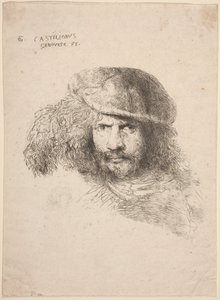 Kopf eines jungen Mannes mit Federhut (sogenanntes Selbstporträt) von Giovanni Benedetto Castiglione