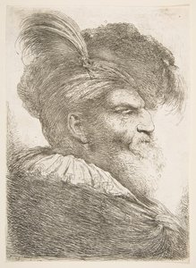 Kopf eines alten Mannes nach rechts, aus der Serie der großen orientalischen Köpfe, ca. 1645-1650 von Giovanni Benedetto Castiglione