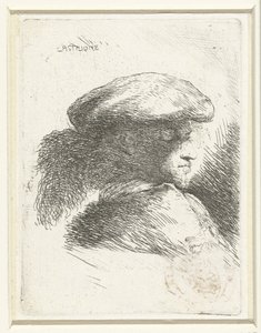 Kopf eines jungen Mannes mit einer Federkappe (Serie: Kleine studie van hoofden met oosterse hoofddeksels) von Giovanni Benedetto Castiglione
