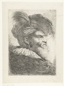 Kopf eines Mannes mit Turban und Pelzmütze von Giovanni Benedetto Castiglione